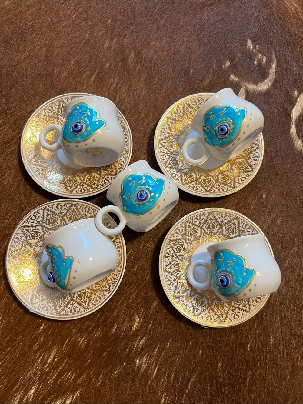 Decorative Blue Evil Eye Espresso Cup and Saucer Set - 9pc